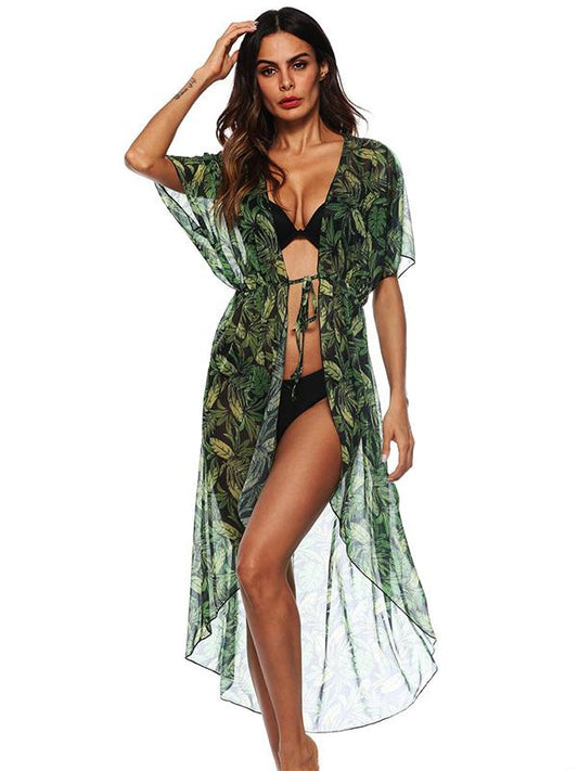 Batwing Sleeves Bandage Chiffon Cover-Ups Swimwear