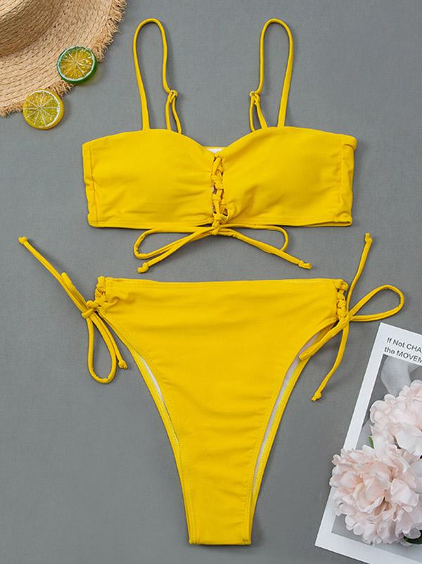 Sexy Strapless Bandage Split Type Bikini Swimsuit