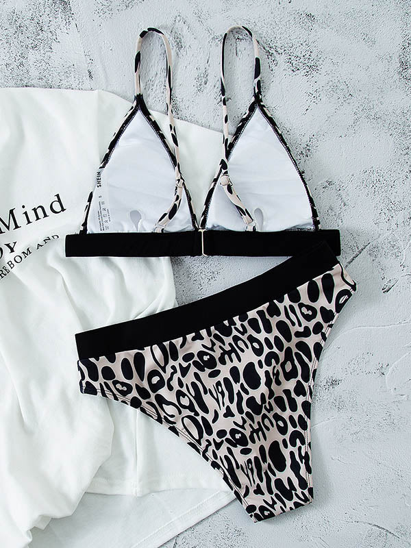 Leopard Printed Triangle High-Waisted Bikini Swimwear