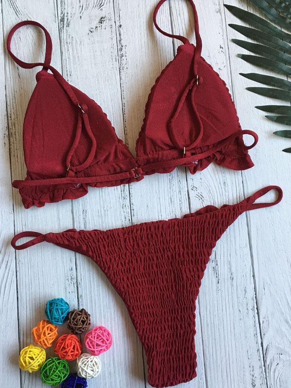 Smocked Triangle Top With Panty Bikini Set