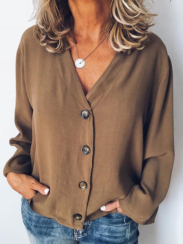 Casual V-neck Long Sleeve Chiffon Blouses&shirts Top