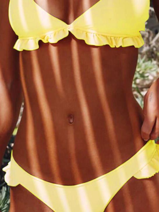 Ruffle Plain Bikinis Swimwear