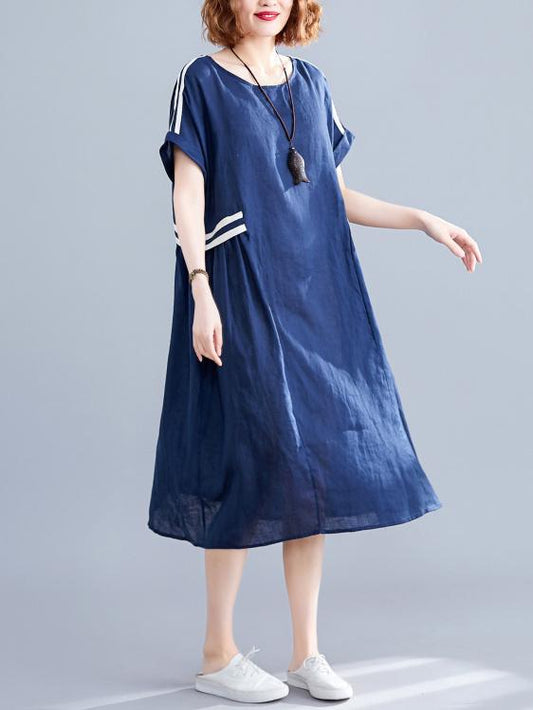 Loose Blue Split-joint Dress