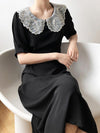 Original Empire Elasticity Lapel Lace Dress