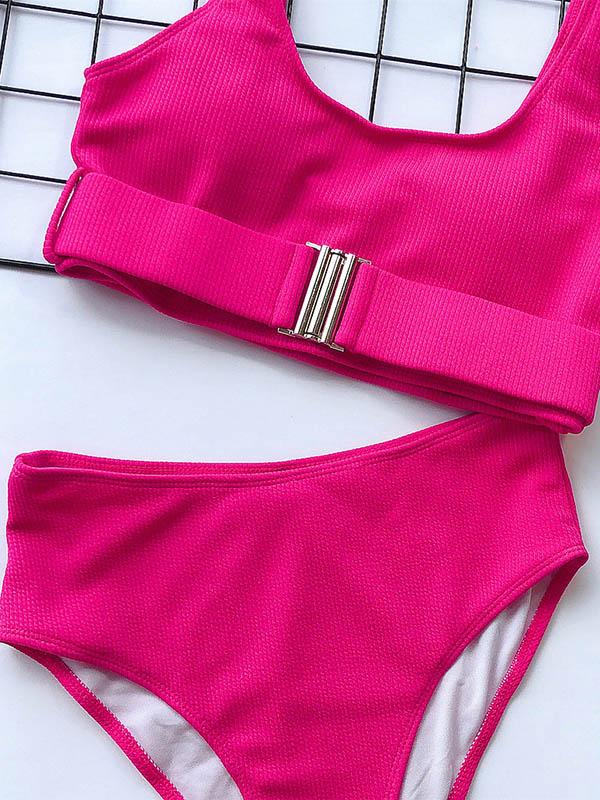 Plain Color Pit Bikini Swimsuit