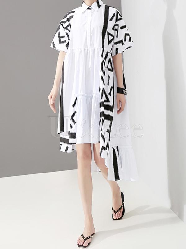 Loose Cropped Printed Split-joint Midi Dress