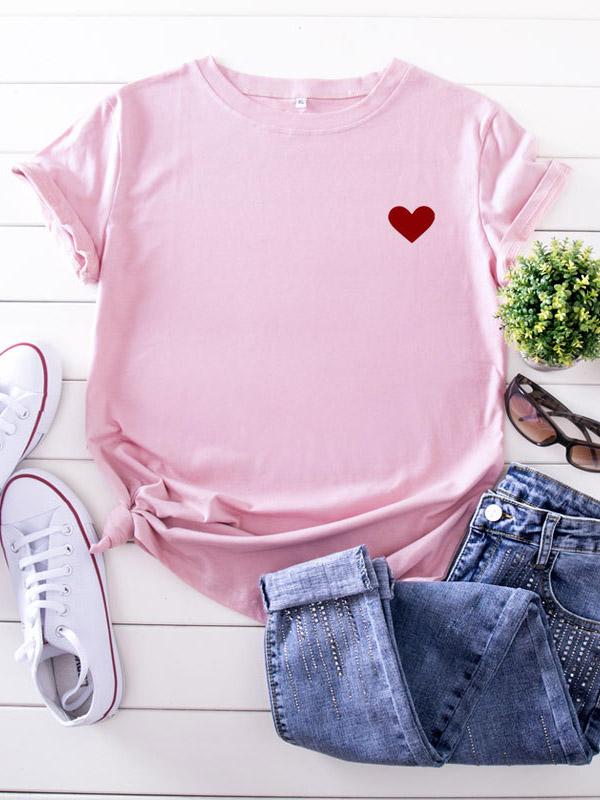 Casual Loose Printed Heart Tees