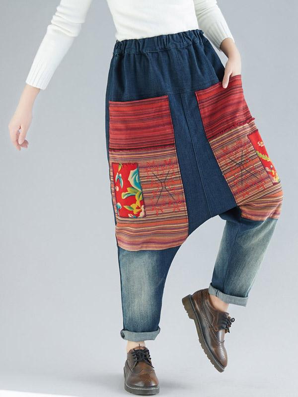 Elastic Waist Embroidered Harem Pants