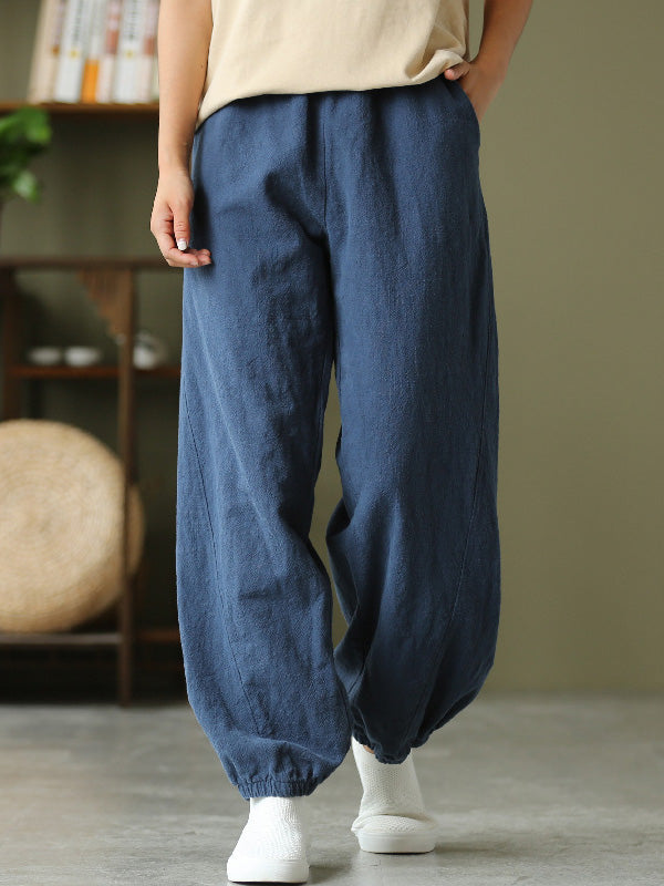 Simple Casual Loose Linen 7 Colors Color Pleated Elasticity Knickerbockers