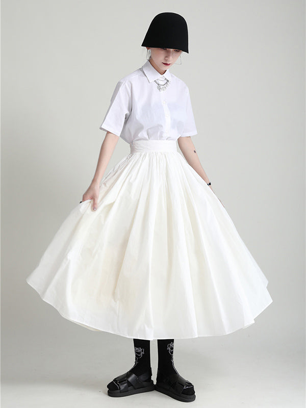 Urban Solid Color Split-Joint Mesh Pleated A-Line Skirt