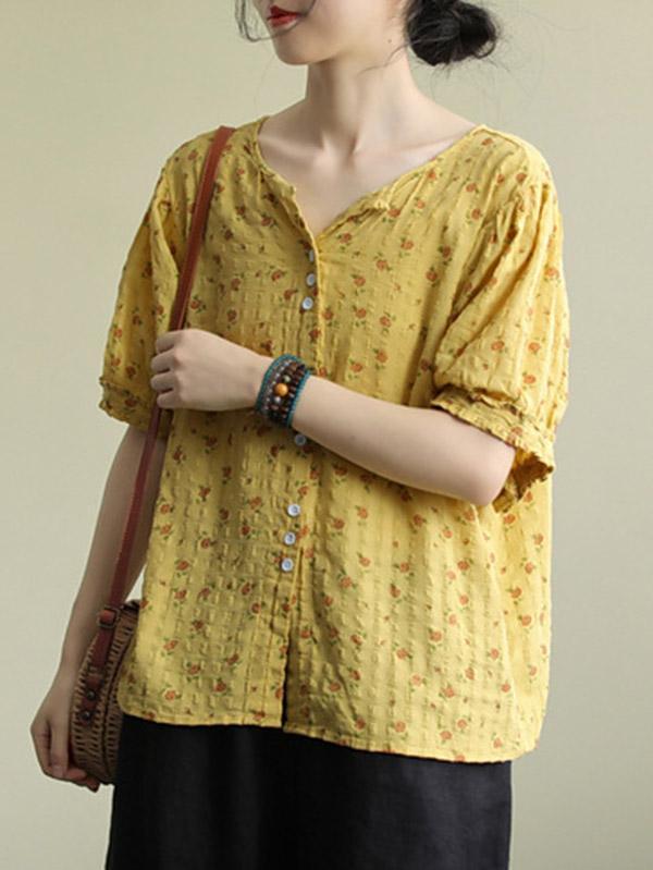 Original Floral Short Sleeve Blouse Tops