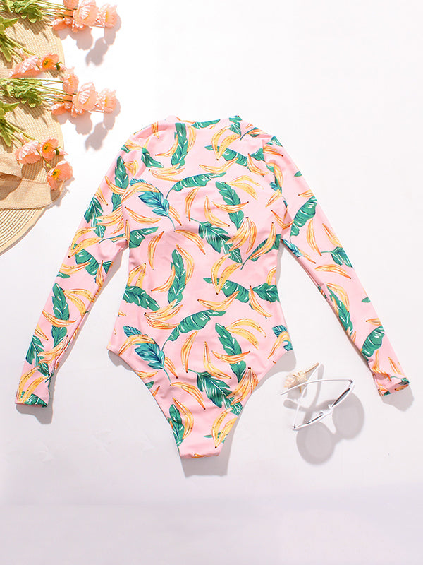 Long Sleeve Printed Zipper One-Piece Wetsuit Swimwear