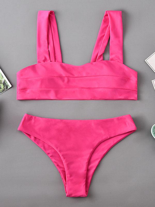 Sexy Strapless Solid Color Split Bikini Swimsuit