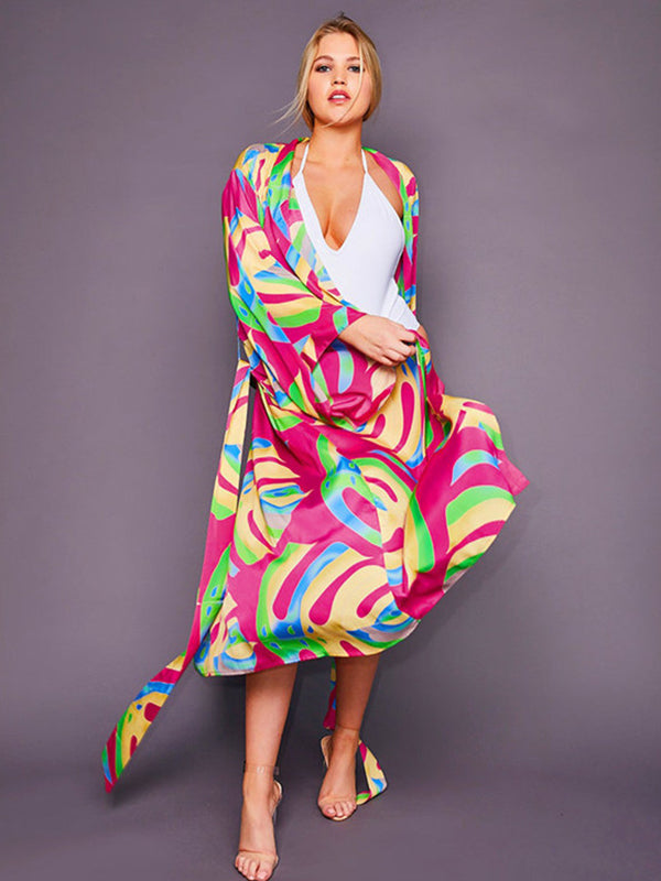 Bohemia Printed Belted Long Sleeves Cover-Up