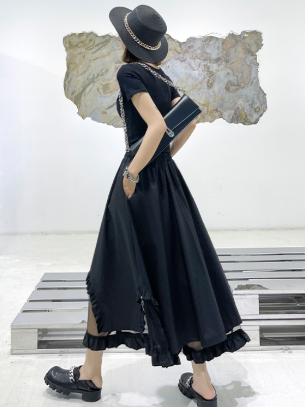 Stylish Black Split-Joint Gauze High Waisted A-Line Skirts