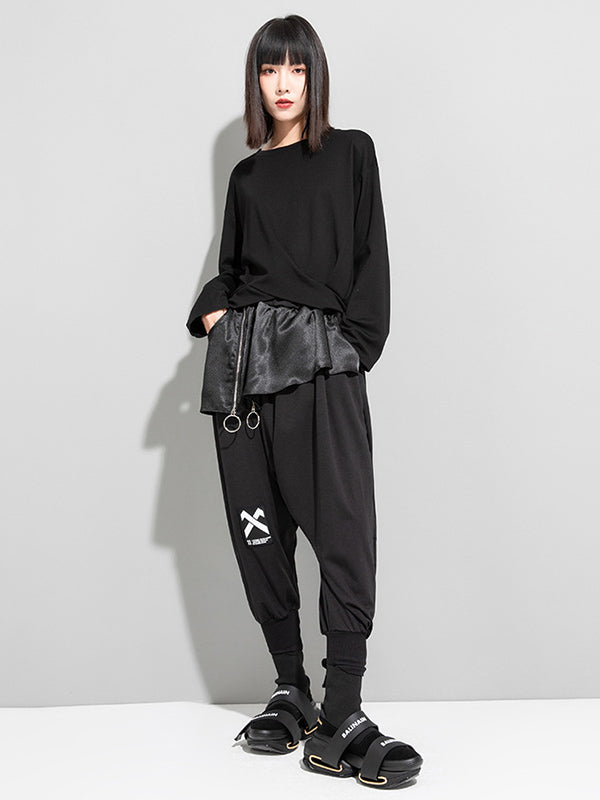 Cool Street Solid Color Split-Joint With Pocket Zipper Elasticity Harem Pants