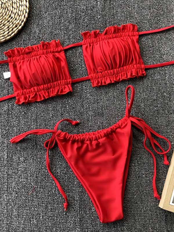 Sexy Fold Hollow Bikini Swimsuit