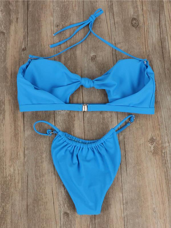 Sexy Backless Knotted Bandage Split Type Bikini Swimsuit