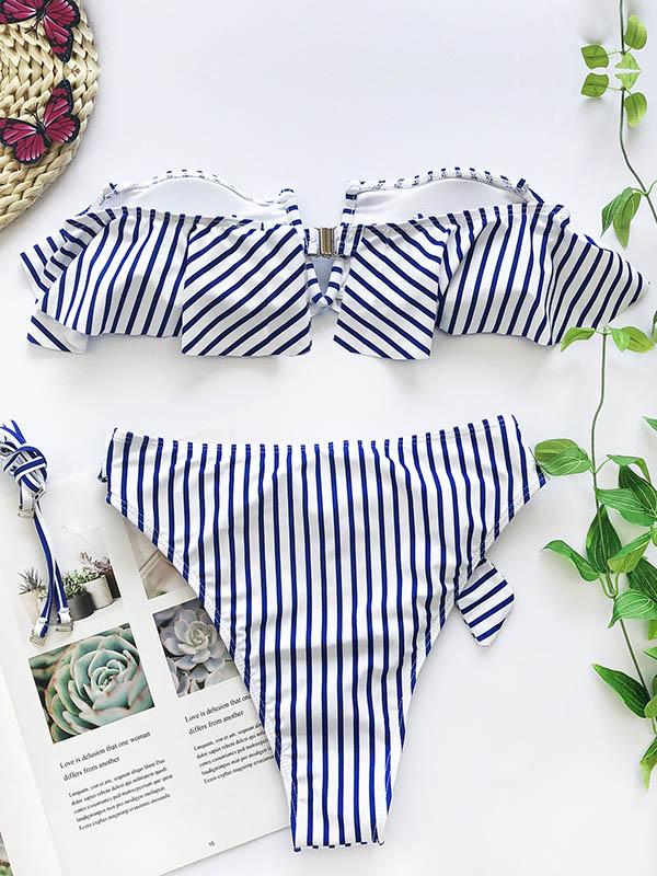 Falbala Striped-Print Split Bikini Swimsuit