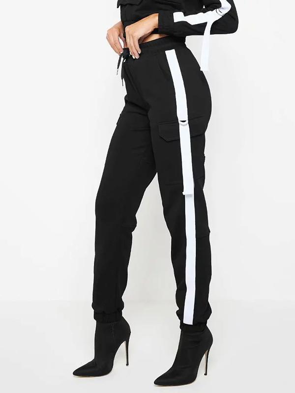 Contrast Trim Hood Sweatshirts And Harem Pants Suits