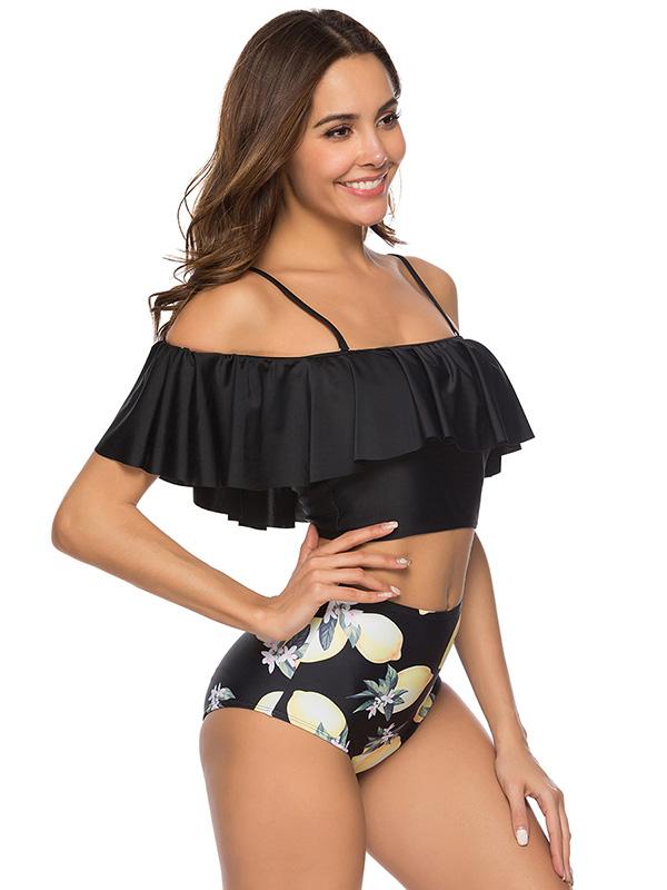 Ruffle Crop Top High Waisted Bikinis Swimwear