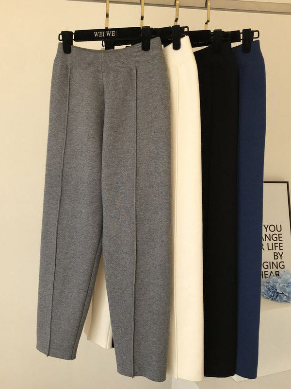 Simple Solid Color Empire Waisted Loose Knit Pants