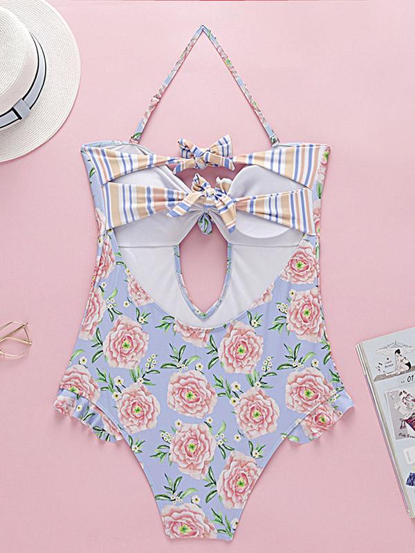 Sexy Bandeau Print One-piece Swimsuit