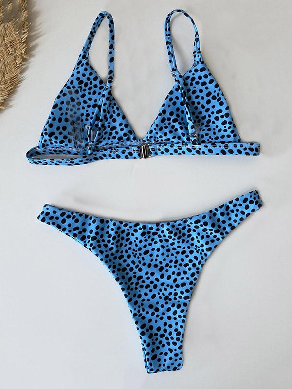 Leopard Print Triangles Split Bikini Swimsuit