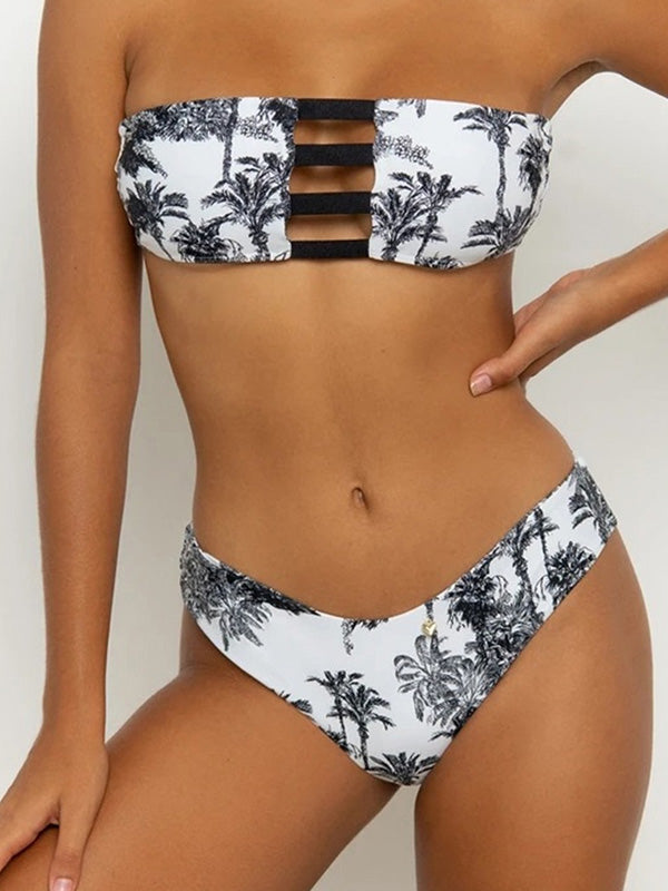 Bandeau Floral Printed Adjustable High-Waisted Bikini Swimwear