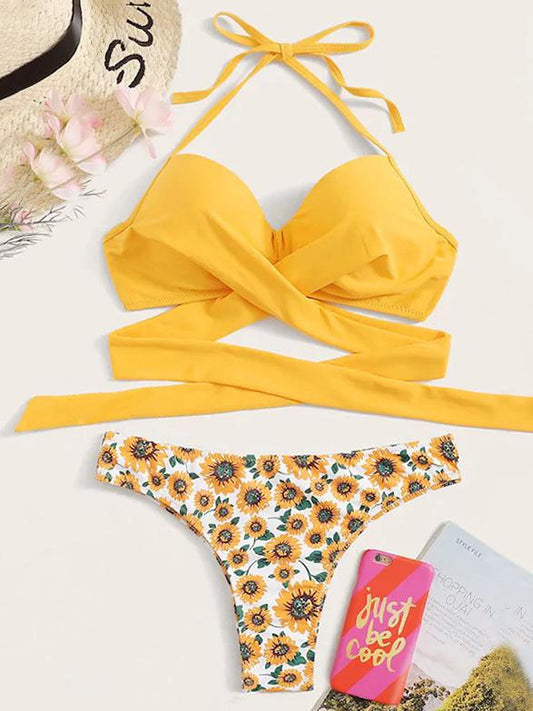 Sexy Halter Neck Printing Bikini Swimsuit