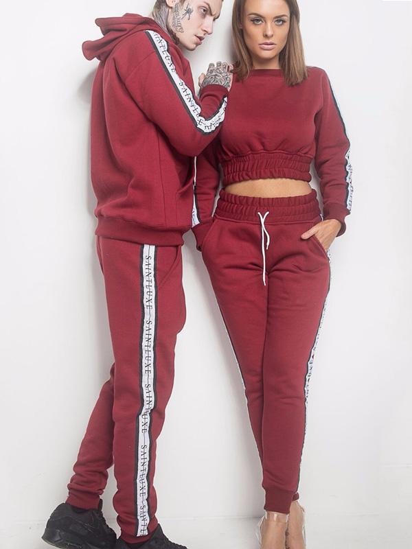 Letter Printed Drawstring Sweatershirt And Pants Sport Suits