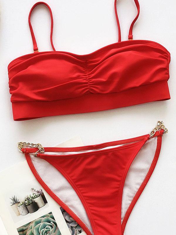 Ruched Spaghetti-Neck Bikini Swimwear