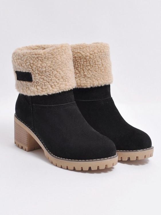 Chunky Mid Calf Winter Boots with Artificial Fur