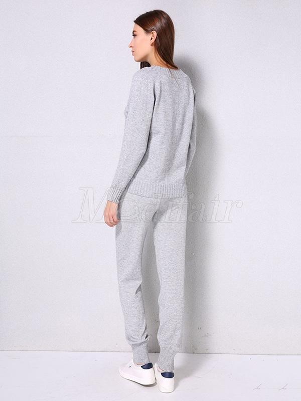 Solid Drawstring Knitting Sweater Sports Suits