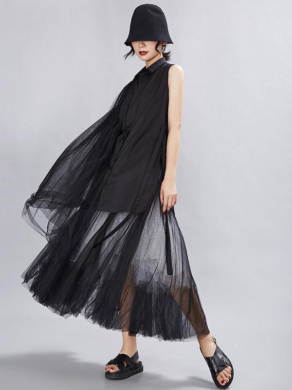 Original Asymmetric Split-joint Lapel Sleeveless Dress