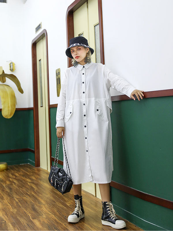 Loose Split-joint Mesh Buttons Shirt Dress