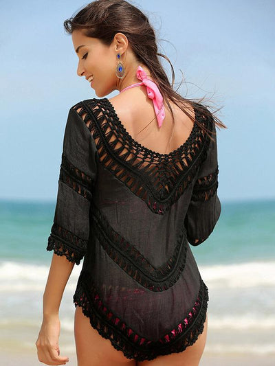 Sexy Hollow Short Sleeves Cover-Ups Swimwear