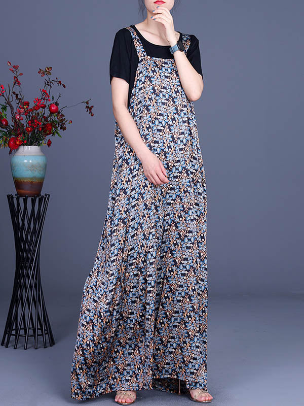 Original Two Pieces Floral Sleeveless Jumpsuits+T-Shirts Sets