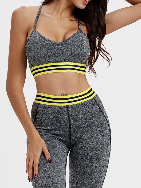 Mesh Padded Striped Sports Bra And Leggings