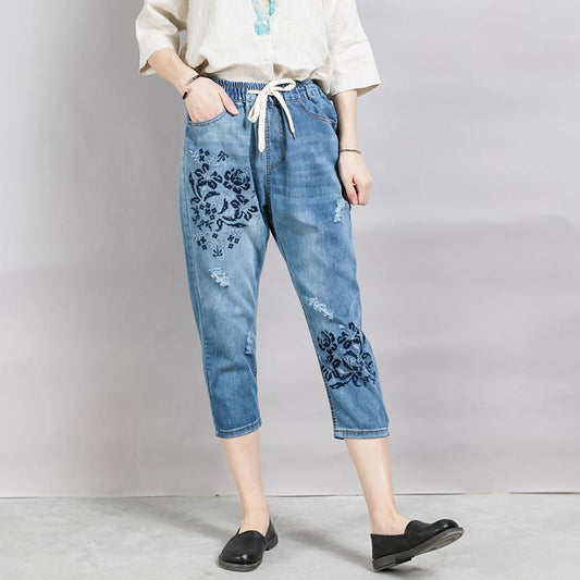 Casual Loose Frayed Women's Cropped Jeans