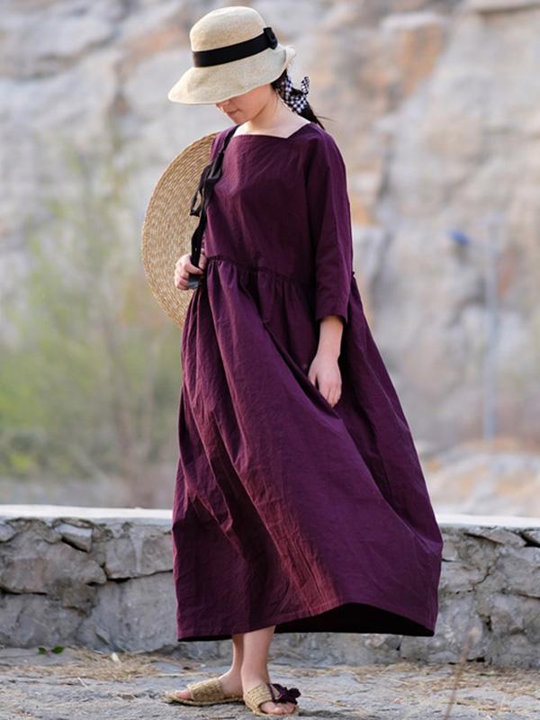 Casual Literary Square-cut Collar Long Dress