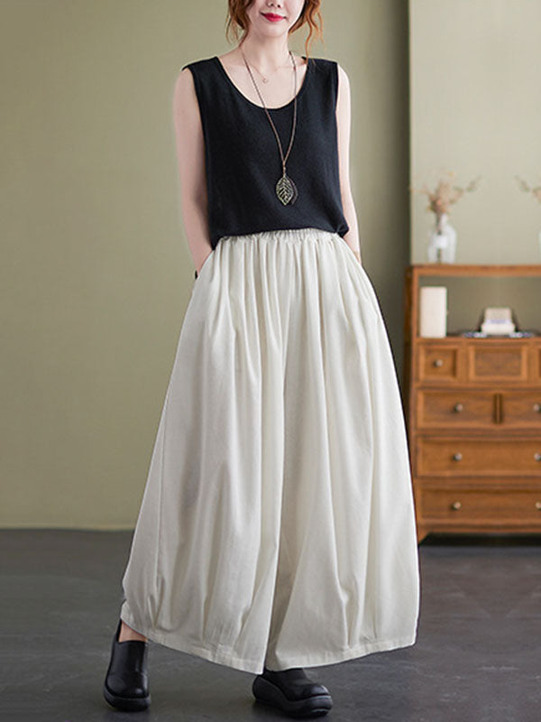 Loose Solid Color Elasticity Wide Leg Culotte Pants