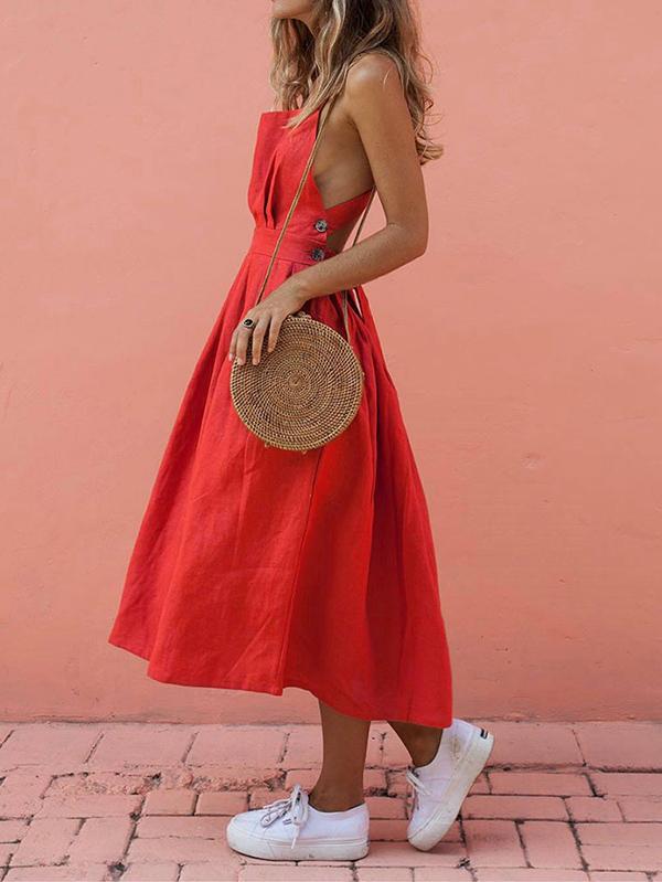 Popular Red Sleeveless Midi Dress