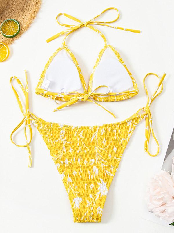 Sexy Triangles Bandage Split Type Bikini Swimsuit