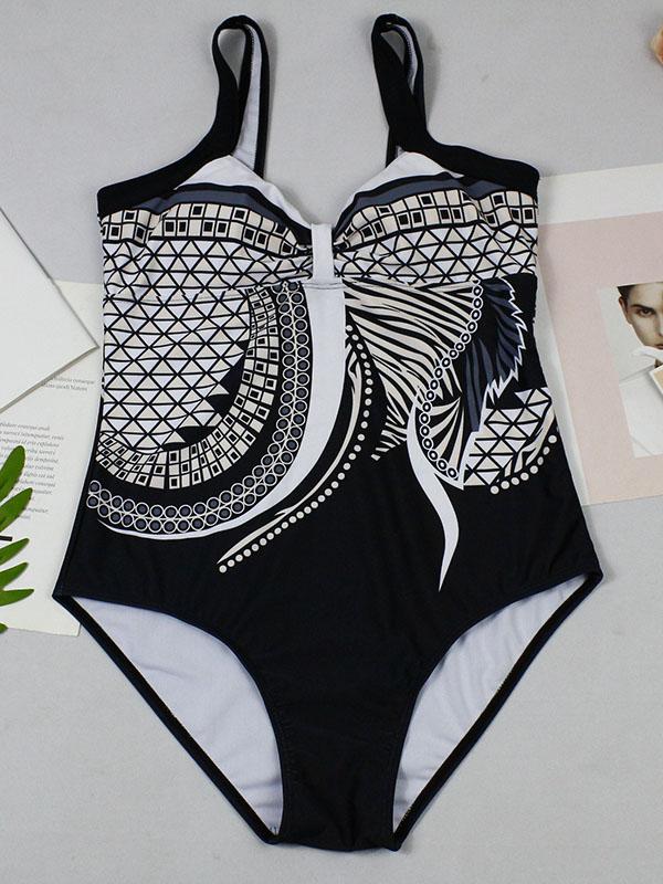 Retro Printed One-piece Swimwear