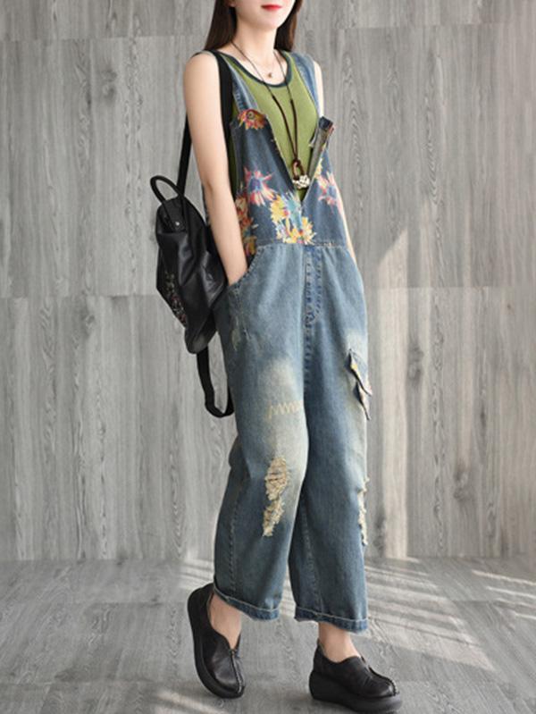 Retro Literary Printed Jumpsuit