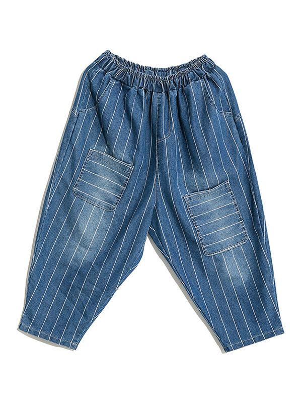 Striped Elastic Waist Design Harem Pants