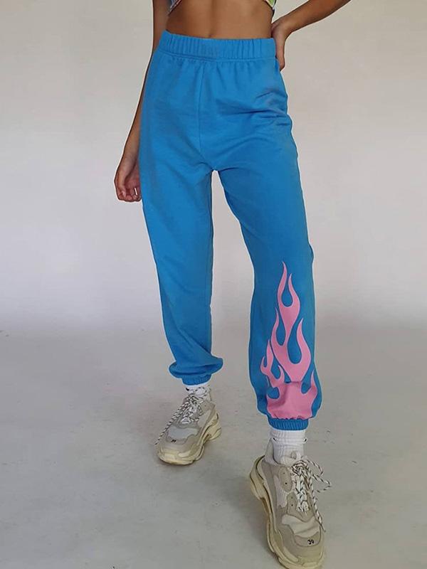 Straight Leg Empire Flame Printed Athletic Pants