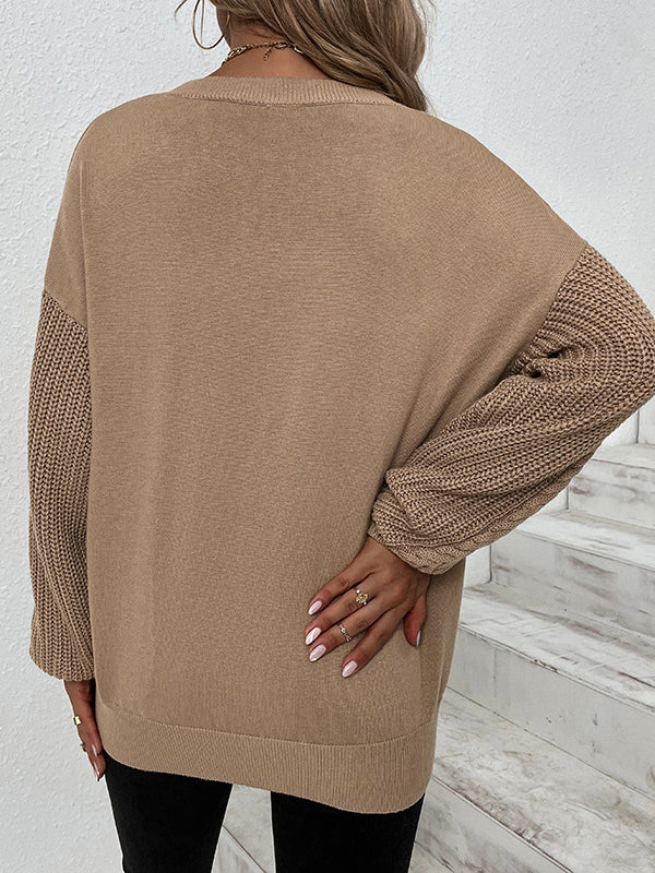 Knitted Twist Long Sleeves Solid Color Round-Neck Sweater Tops