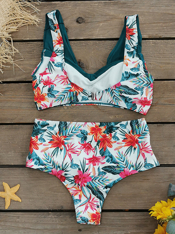 Floral Printed High-Waisted Bikini Swimsuit